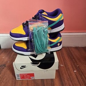 Nike Purple and Yellow Sneakers with Teal Laces